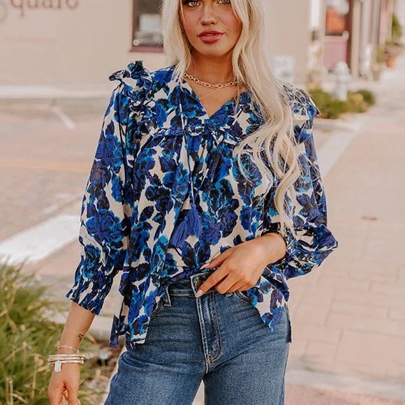 OLIVACEOUS ENGLISH ROSE GARDEN RUFFLE TOP - Picture 1 of 6